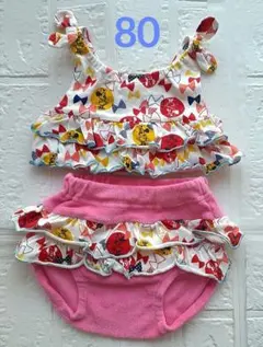 ★80　セットアップ　ディズニー　ミニーちゃん柄　トップス&パンツ　水遊び着