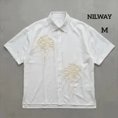 NILWAY コード刺繍 ビッグフラワー ルーズ 半袖 シャツ ホワイト