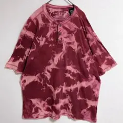 ARIZONA タイダイ ヘイリーネック半袖Tシャツ XL　総柄　赤　ピンクのサムネイル