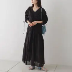 7部袖　ブラウス　ワンピース　黒のサムネイル