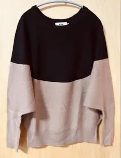 AZUL バイカラーニット・長袖・黒/ベージュ Ｍ