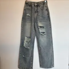 ダメージ加工 ハイウエストデニムパンツ