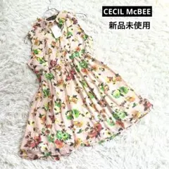 新品未使用　CECIL McBEE フラワープリント ノースリーブワンピース　M
