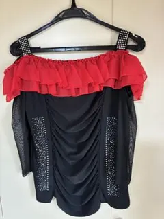 社交ダンストップス　 オフショルダー フリル ダンスウェア