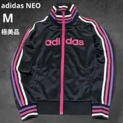 極美品 Y2K アディダス ネオ トラックジャケット M 黒 ピンク デカロゴ