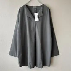 新品♪ eur3エウルキューブ長袖スキッパーシャツチュニックワンピース カーキのサムネイル