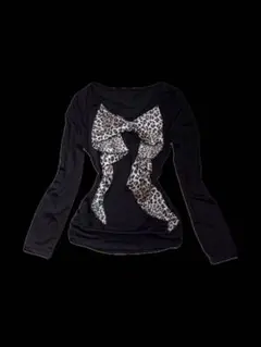 レオパード柄リボン長袖Tシャツ　00s y2k ギャル　平成