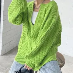 PAGEBOY / ケーブルＶネックプルオーバー / ライトグリーン