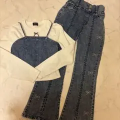 BISKEE デニムビスチェ&ロンTとフレアデニムパンツ　セットアップ150cm