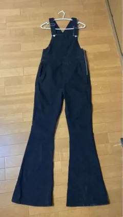 ハイウエストストレッチデニムフレアサロペット