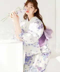 Dita浴衣、帯、兵児帯紫、下駄、着付けマニュアルセット【定価18000円】