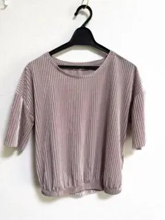 ZARA ベロアプリーツ 半袖Tシャツ ピンクベージュのサムネイル