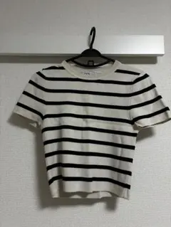 ZARA ボーダー クロップド丈 半袖Tシャツ Mサイズのサムネイル