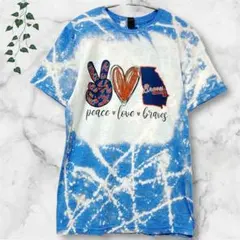 人気❣️アトランタ・ブレーブス ブリーチ加工 Tシャツ S 青 MLB 野球 総柄