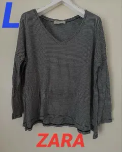 ZARA ボーダー　カットソー　七分袖くらい　Lサイズ