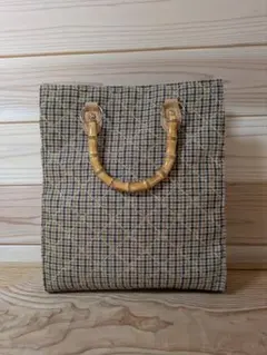 ​【美品】CONTROL FREAK バンブーハンドル チェック柄 トートバッグ