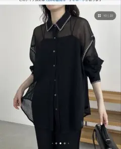 【新品タグ付】CAPRICIEUX LEMAGE 刺繍メッシュシャツ ブラック