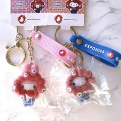 ハローキティとマイメロディ　フロッキー　キーホルダー