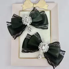 【ハンドメイド】サテンリボン ヘアクリップ 黒 2個セット 量産型 地雷系