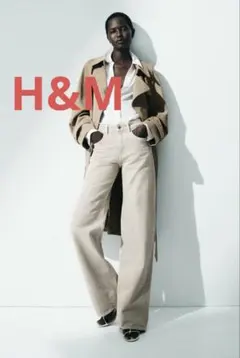 H&M ベージュ ワイドハイウエストデニム
