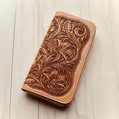 (依頼受付中)ラウンドファスナーウォレット 【カービング /ナチュラル】