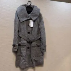 大襟ヘリンボーン柄ウール30％コート ベルト付き　未使用