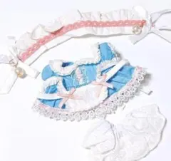 20cm ぬいぐるみ服　青　スカート　ドレス　エプロン　ヘアバンド　ワンピース