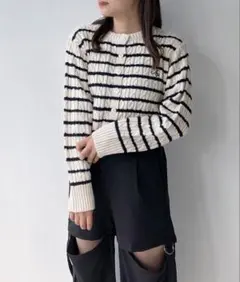 未使用品！AS KNOW AS plus ロゴ刺繍 ボーダーカーディガン