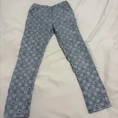 ミッキー柄白黒チェックロングパンツ