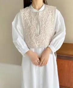 【美品】callautia ジャガードショートベスト ベージュ