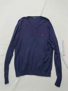 ♡ポロ ラルフローレン ピマコットン Vネックセーター ネイビー メンズ M