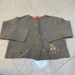 クマ刺繍付きグレーのニットカーディガン