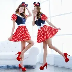 【新品送料込】ミニーちゃん 風 ドッド柄ワンピース コスチューム レディース フ