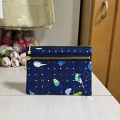 セキセイインコ　七宝柄　インコ柄　お財布ポーチ　ミニポーチ　ハンドメイド