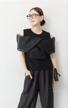 新品❤️Mila Owen 今期完売❗️【トップスのみ】肩リボンブラウス黒0 