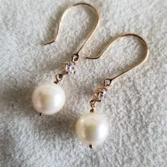 あこやパール&ジルコニア♡人気【ブルーム】K10 フック パールピアス☆アガット