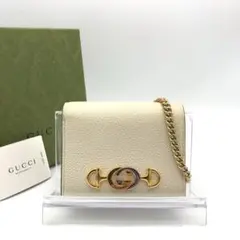 希少 GUCCI グッチ チェーンウォレット 二つ折り財布 ズゥミ ホース