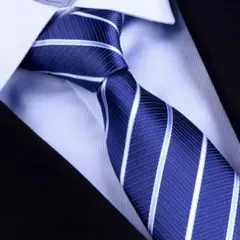 【新生活応援】ワンタッチ ネクタイ ファスナー式ブルー ストライプ ジャガード織