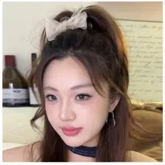 ベージュ シアー リボン ヘアクリップ バンスクリップ 韓国風 地雷系 量産型