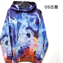 US古着　総柄　プリントパーカー　スウェット　トレーナー　アメリカ古着