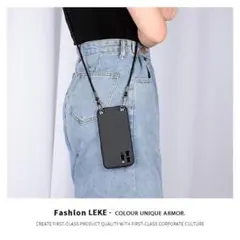 iPhoneケース　iPhone7/8/SE他　ブラック　黒　ショルダー　紐付