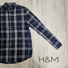 H&M チェック柄 長袖シャツ Mサイズ ネイビー