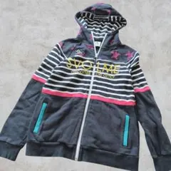 SVOLME パーカー ボーダー 星柄 フルジップ ブラック L