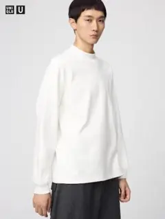 ブラッシュドモックネックTシャツ/長袖 ホワイト Lサイズ