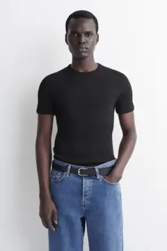 ☆ZARA ザラ リラックスフィット ニット Tシャツ/メンズ/M/黒☆新品