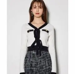 rienda 配色リボンニットカーデ