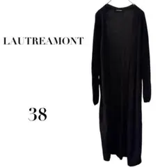 ロートレアモン ロング長袖カーディガン 麻混 黒 38 体型カバー　カジュアル