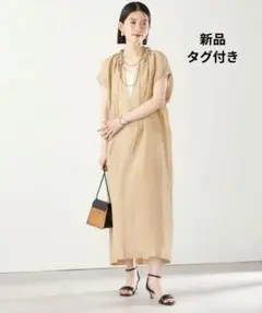 SHIPS テレデラン ギャザースリーブコクーンワンピース 手洗い可能