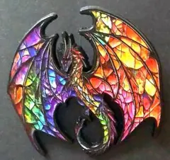ステンドグラス風ドラゴン ラペルピン ブローチ レインボー 幻想的 空中