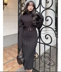 リゼクシー　ワイドリブニットワンピース　Mサイズ　ロング丈　黒